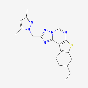 molecular formula C19H22N6S B10942733 2-[(3,5-dimethyl-1H-pyrazol-1-yl)methyl]-9-ethyl-8,9,10,11-tetrahydro[1]benzothieno[3,2-e][1,2,4]triazolo[1,5-c]pyrimidine 