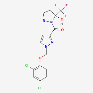 molecular formula C15H11Cl2F3N4O3 B10942797 {1-[(2,4-dichlorophenoxy)methyl]-1H-pyrazol-3-yl}[5-hydroxy-5-(trifluoromethyl)-4,5-dihydro-1H-pyrazol-1-yl]methanone 