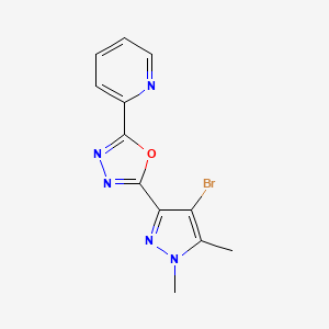 molecular formula C12H10BrN5O B10942805 2-[5-(4-bromo-1,5-dimethyl-1H-pyrazol-3-yl)-1,3,4-oxadiazol-2-yl]pyridine 