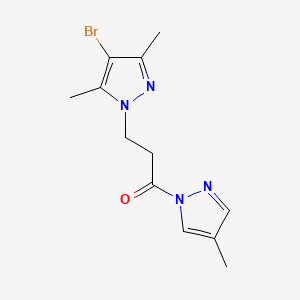 molecular formula C12H15BrN4O B10942812 3-(4-bromo-3,5-dimethyl-1H-pyrazol-1-yl)-1-(4-methyl-1H-pyrazol-1-yl)propan-1-one 