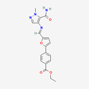 ethyl 4-(5-{(E)-[(5-carbamoyl-1-methyl-1H-pyrazol-4-yl)imino]methyl}furan-2-yl)benzoate