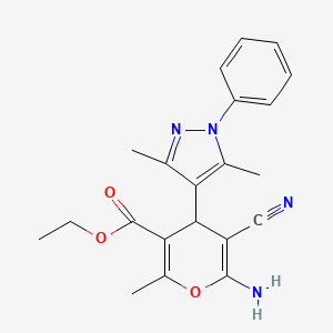 molecular formula C21H22N4O3 B10942827 ethyl 6-amino-5-cyano-4-(3,5-dimethyl-1-phenyl-1H-pyrazol-4-yl)-2-methyl-4H-pyran-3-carboxylate 