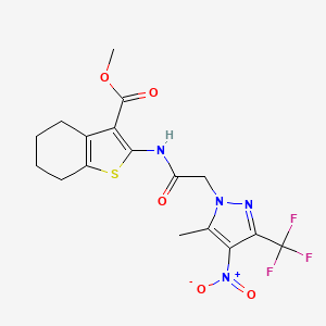 molecular formula C17H17F3N4O5S B10942839 methyl 2-({[5-methyl-4-nitro-3-(trifluoromethyl)-1H-pyrazol-1-yl]acetyl}amino)-4,5,6,7-tetrahydro-1-benzothiophene-3-carboxylate 