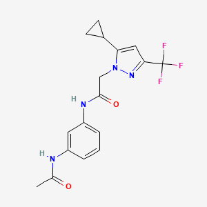 molecular formula C17H17F3N4O2 B10942863 N-[3-(acetylamino)phenyl]-2-[5-cyclopropyl-3-(trifluoromethyl)-1H-pyrazol-1-yl]acetamide 