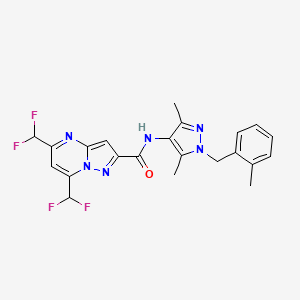 molecular formula C22H20F4N6O B10942872 5,7-bis(difluoromethyl)-N-[3,5-dimethyl-1-(2-methylbenzyl)-1H-pyrazol-4-yl]pyrazolo[1,5-a]pyrimidine-2-carboxamide 