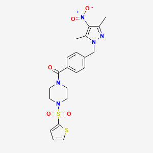 molecular formula C21H23N5O5S2 B10942874 {4-[(3,5-dimethyl-4-nitro-1H-pyrazol-1-yl)methyl]phenyl}[4-(thiophen-2-ylsulfonyl)piperazin-1-yl]methanone 