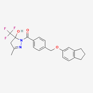 molecular formula C22H21F3N2O3 B10942891 {4-[(2,3-dihydro-1H-inden-5-yloxy)methyl]phenyl}[5-hydroxy-3-methyl-5-(trifluoromethyl)-4,5-dihydro-1H-pyrazol-1-yl]methanone 