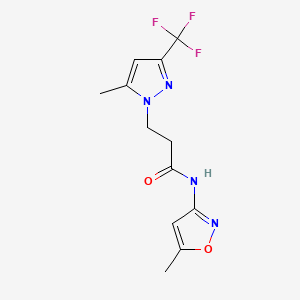 molecular formula C12H13F3N4O2 B10942899 N-(5-methyl-1,2-oxazol-3-yl)-3-[5-methyl-3-(trifluoromethyl)-1H-pyrazol-1-yl]propanamide 