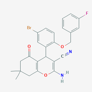 2-amino-4-{5-bromo-2-[(3-fluorobenzyl)oxy]phenyl}-7,7-dimethyl-5-oxo-5,6,7,8-tetrahydro-4H-chromene-3-carbonitrile