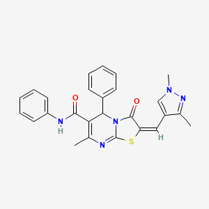 molecular formula C26H23N5O2S B10942934 (2E)-2-[(1,3-dimethyl-1H-pyrazol-4-yl)methylidene]-7-methyl-3-oxo-N,5-diphenyl-2,3-dihydro-5H-[1,3]thiazolo[3,2-a]pyrimidine-6-carboxamide 