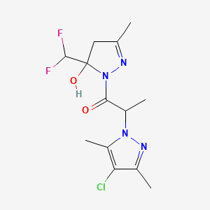 molecular formula C13H17ClF2N4O2 B10942999 2-(4-chloro-3,5-dimethyl-1H-pyrazol-1-yl)-1-[5-(difluoromethyl)-5-hydroxy-3-methyl-4,5-dihydro-1H-pyrazol-1-yl]propan-1-one 