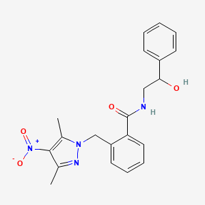 molecular formula C21H22N4O4 B10943007 2-[(3,5-dimethyl-4-nitro-1H-pyrazol-1-yl)methyl]-N-(2-hydroxy-2-phenylethyl)benzamide 