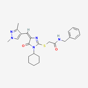 molecular formula C24H29N5O2S B10943014 N-benzyl-2-({(4E)-1-cyclohexyl-4-[(1,3-dimethyl-1H-pyrazol-4-yl)methylidene]-5-oxo-4,5-dihydro-1H-imidazol-2-yl}sulfanyl)acetamide 