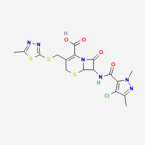 molecular formula C17H17ClN6O4S3 B10943029 7-{[(4-chloro-1,3-dimethyl-1H-pyrazol-5-yl)carbonyl]amino}-3-{[(5-methyl-1,3,4-thiadiazol-2-yl)sulfanyl]methyl}-8-oxo-5-thia-1-azabicyclo[4.2.0]oct-2-ene-2-carboxylic acid 