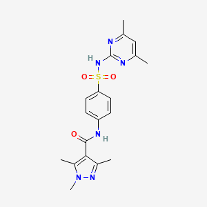 molecular formula C19H22N6O3S B10943084 N-{4-[(4,6-dimethylpyrimidin-2-yl)sulfamoyl]phenyl}-1,3,5-trimethyl-1H-pyrazole-4-carboxamide 