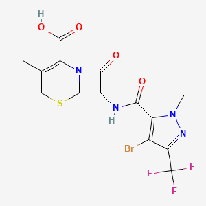 molecular formula C14H12BrF3N4O4S B10943116 7-({[4-bromo-1-methyl-3-(trifluoromethyl)-1H-pyrazol-5-yl]carbonyl}amino)-3-methyl-8-oxo-5-thia-1-azabicyclo[4.2.0]oct-2-ene-2-carboxylic acid 