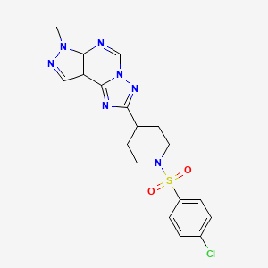 molecular formula C18H18ClN7O2S B10943203 2-{1-[(4-Chlorophenyl)sulfonyl]-4-piperidyl}-7-methyl-7H-pyrazolo[4,3-E][1,2,4]triazolo[1,5-C]pyrimidine 