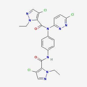 molecular formula C22H19Cl3N8O2 B10943261 4-chloro-N-(4-{[(4-chloro-1-ethyl-1H-pyrazol-5-yl)carbonyl]amino}phenyl)-N-(6-chloropyridazin-3-yl)-1-ethyl-1H-pyrazole-5-carboxamide 