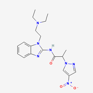 molecular formula C19H25N7O3 B10943277 N-{1-[2-(diethylamino)ethyl]-1H-benzimidazol-2-yl}-2-(4-nitro-1H-pyrazol-1-yl)propanamide 