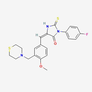 (5E)-3-(4-fluorophenyl)-5-[4-methoxy-3-(thiomorpholin-4-ylmethyl)benzylidene]-2-sulfanyl-3,5-dihydro-4H-imidazol-4-one