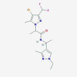 molecular formula C16H22BrF2N5O B10943337 2-[4-bromo-3-(difluoromethyl)-5-methyl-1H-pyrazol-1-yl]-N-[1-(1-ethyl-3-methyl-1H-pyrazol-4-yl)ethyl]propanamide 