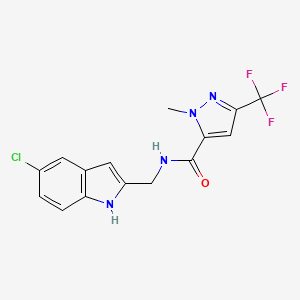 molecular formula C15H12ClF3N4O B10943382 N-[(5-chloro-1H-indol-2-yl)methyl]-1-methyl-3-(trifluoromethyl)-1H-pyrazole-5-carboxamide 