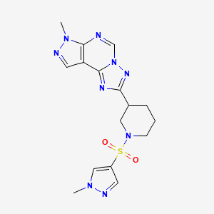 molecular formula C16H19N9O2S B10943444 7-methyl-2-{1-[(1-methyl-1H-pyrazol-4-yl)sulfonyl]piperidin-3-yl}-7H-pyrazolo[4,3-e][1,2,4]triazolo[1,5-c]pyrimidine 