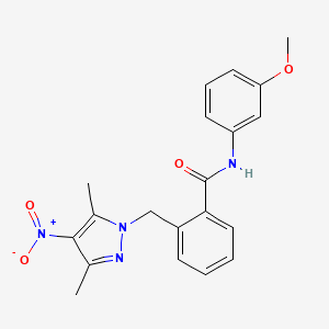 molecular formula C20H20N4O4 B10943460 2-[(3,5-dimethyl-4-nitro-1H-pyrazol-1-yl)methyl]-N-(3-methoxyphenyl)benzamide 