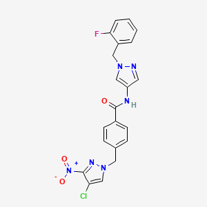 molecular formula C21H16ClFN6O3 B10943472 4-[(4-chloro-3-nitro-1H-pyrazol-1-yl)methyl]-N-[1-(2-fluorobenzyl)-1H-pyrazol-4-yl]benzamide 