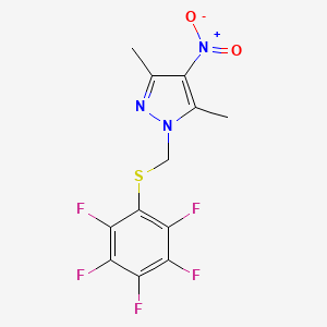 molecular formula C12H8F5N3O2S B10943484 3,5-dimethyl-4-nitro-1-{[(pentafluorophenyl)sulfanyl]methyl}-1H-pyrazole 