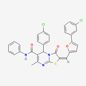 molecular formula C31H21Cl2N3O3S B10943500 (2E)-5-(4-chlorophenyl)-2-{[5-(3-chlorophenyl)furan-2-yl]methylidene}-7-methyl-3-oxo-N-phenyl-2,3-dihydro-5H-[1,3]thiazolo[3,2-a]pyrimidine-6-carboxamide 