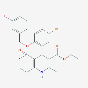 Ethyl 4-{5-bromo-2-[(3-fluorobenzyl)oxy]phenyl}-2-methyl-5-oxo-1,4,5,6,7,8-hexahydroquinoline-3-carboxylate