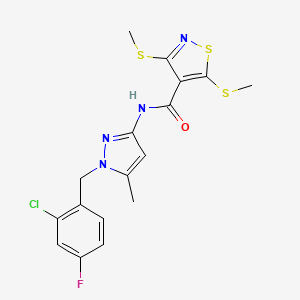 N-[1-(2-chloro-4-fluorobenzyl)-5-methyl-1H-pyrazol-3-yl]-3,5-bis(methylsulfanyl)-1,2-thiazole-4-carboxamide