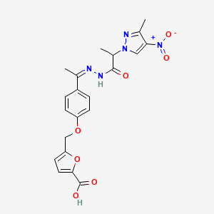 molecular formula C21H21N5O7 B10943598 5-({4-[(1Z)-1-{2-[2-(3-methyl-4-nitro-1H-pyrazol-1-yl)propanoyl]hydrazinylidene}ethyl]phenoxy}methyl)furan-2-carboxylic acid 