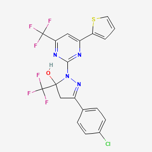 3-(4-chlorophenyl)-1-[4-(thiophen-2-yl)-6-(trifluoromethyl)pyrimidin-2-yl]-5-(trifluoromethyl)-4,5-dihydro-1H-pyrazol-5-ol