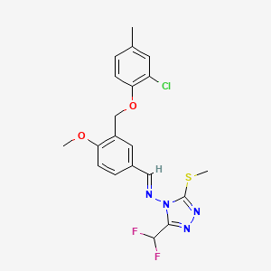 molecular formula C20H19ClF2N4O2S B10943663 N-[(E)-{3-[(2-chloro-4-methylphenoxy)methyl]-4-methoxyphenyl}methylidene]-3-(difluoromethyl)-5-(methylsulfanyl)-4H-1,2,4-triazol-4-amine 