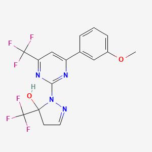 molecular formula C16H12F6N4O2 B10943723 1-[4-(3-methoxyphenyl)-6-(trifluoromethyl)pyrimidin-2-yl]-5-(trifluoromethyl)-4,5-dihydro-1H-pyrazol-5-ol 