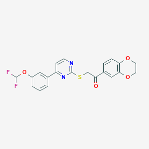 molecular formula C21H16F2N2O4S B10943729 2-({4-[3-(Difluoromethoxy)phenyl]pyrimidin-2-yl}sulfanyl)-1-(2,3-dihydro-1,4-benzodioxin-6-yl)ethanone 