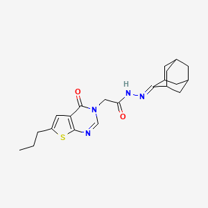 molecular formula C21H26N4O2S B10943733 2-(4-oxo-6-propylthieno[2,3-d]pyrimidin-3(4H)-yl)-N'-(tricyclo[3.3.1.1~3,7~]dec-2-ylidene)acetohydrazide 