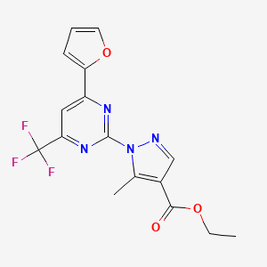 molecular formula C16H13F3N4O3 B10943760 ethyl 1-[4-(furan-2-yl)-6-(trifluoromethyl)pyrimidin-2-yl]-5-methyl-1H-pyrazole-4-carboxylate 