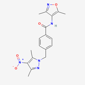 molecular formula C18H19N5O4 B10943767 4-[(3,5-dimethyl-4-nitro-1H-pyrazol-1-yl)methyl]-N-(3,5-dimethyl-1,2-oxazol-4-yl)benzamide 