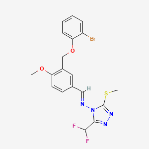 molecular formula C19H17BrF2N4O2S B10943775 N-[(E)-{3-[(2-bromophenoxy)methyl]-4-methoxyphenyl}methylidene]-3-(difluoromethyl)-5-(methylsulfanyl)-4H-1,2,4-triazol-4-amine 