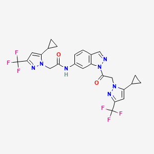 molecular formula C25H21F6N7O2 B10943804 2-[5-cyclopropyl-3-(trifluoromethyl)-1H-pyrazol-1-yl]-N-(1-{[5-cyclopropyl-3-(trifluoromethyl)-1H-pyrazol-1-yl]acetyl}-1H-indazol-6-yl)acetamide 