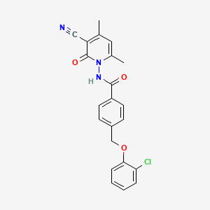 molecular formula C22H18ClN3O3 B10943836 4-[(2-chlorophenoxy)methyl]-N-(3-cyano-4,6-dimethyl-2-oxopyridin-1(2H)-yl)benzamide 