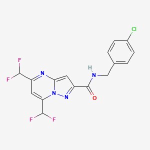 molecular formula C16H11ClF4N4O B10943848 N-(4-chlorobenzyl)-5,7-bis(difluoromethyl)pyrazolo[1,5-a]pyrimidine-2-carboxamide 