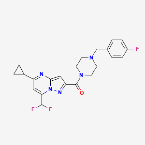 molecular formula C22H22F3N5O B10943930 [5-Cyclopropyl-7-(difluoromethyl)pyrazolo[1,5-a]pyrimidin-2-yl][4-(4-fluorobenzyl)piperazino]methanone 