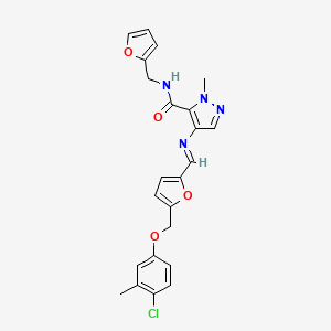 molecular formula C23H21ClN4O4 B10944008 4-{[(E)-{5-[(4-chloro-3-methylphenoxy)methyl]furan-2-yl}methylidene]amino}-N-(furan-2-ylmethyl)-1-methyl-1H-pyrazole-5-carboxamide 