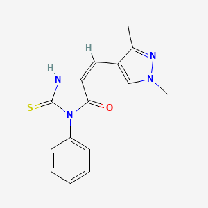 (5E)-5-[(1,3-dimethyl-1H-pyrazol-4-yl)methylidene]-3-phenyl-2-thioxoimidazolidin-4-one