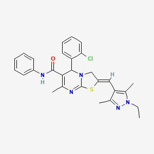 molecular formula C28H28ClN5OS B10944089 (2Z)-5-(2-chlorophenyl)-2-[(1-ethyl-3,5-dimethyl-1H-pyrazol-4-yl)methylidene]-7-methyl-N-phenyl-2,3-dihydro-5H-[1,3]thiazolo[3,2-a]pyrimidine-6-carboxamide 