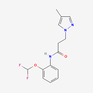 molecular formula C14H15F2N3O2 B10944096 N-[2-(difluoromethoxy)phenyl]-3-(4-methyl-1H-pyrazol-1-yl)propanamide 